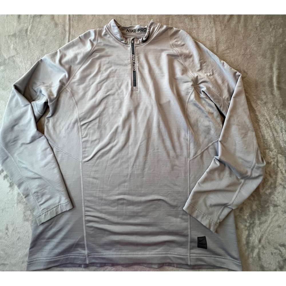 Nike Pro Hyperwarm 1/4 Zip Pullover Mens 2XL Gray Fitted Long Sleeve